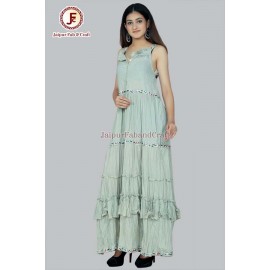 Women petite Pastel Green A-Line Self-Striped Tired Dress