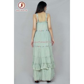 Women petite Pastel Green A-Line Self-Striped Tired Dress