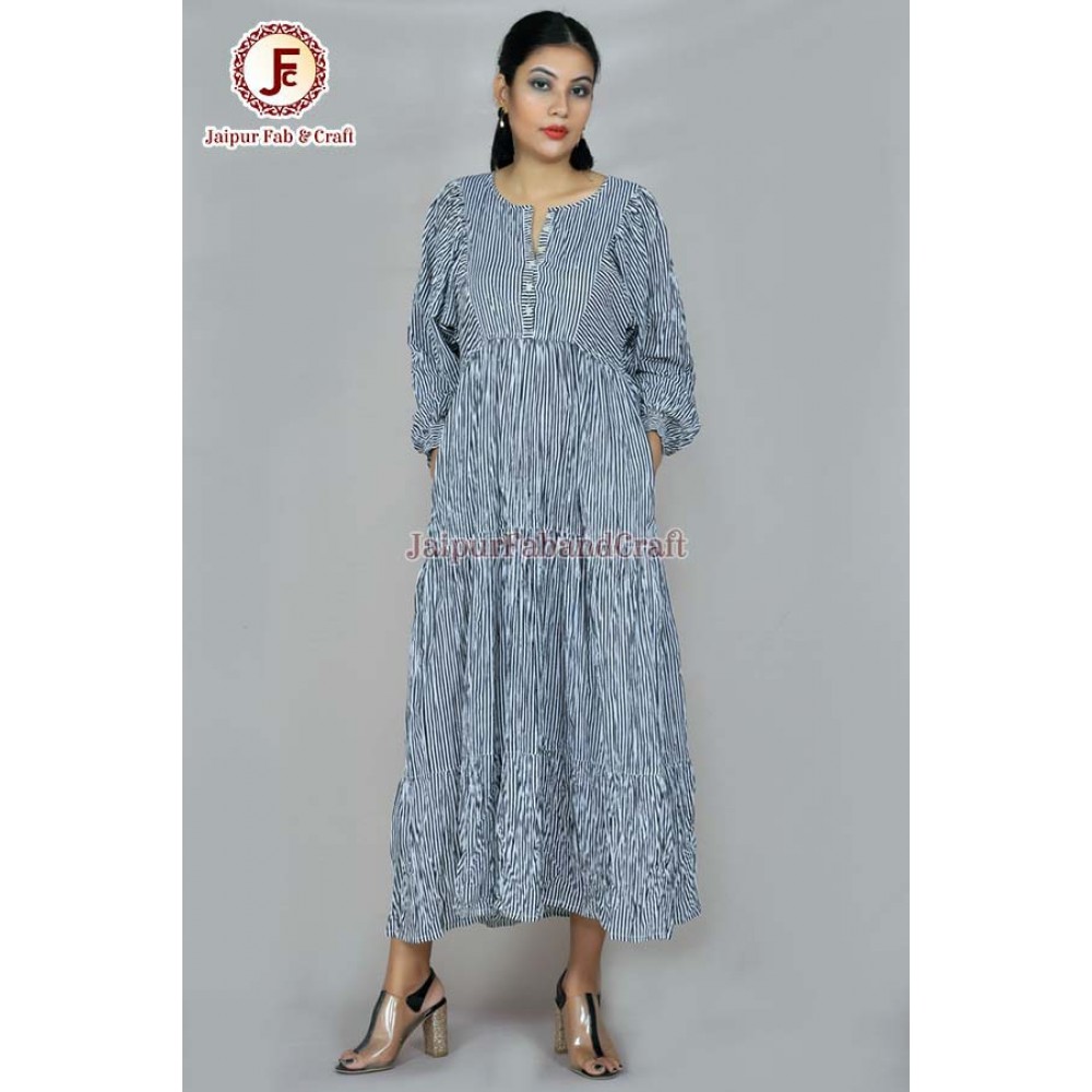 Women stripes Bishop sleeves maxi dress