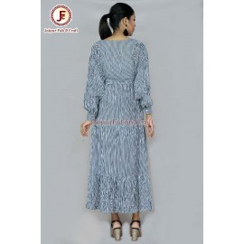 Women stripes Bishop sleeves maxi dress