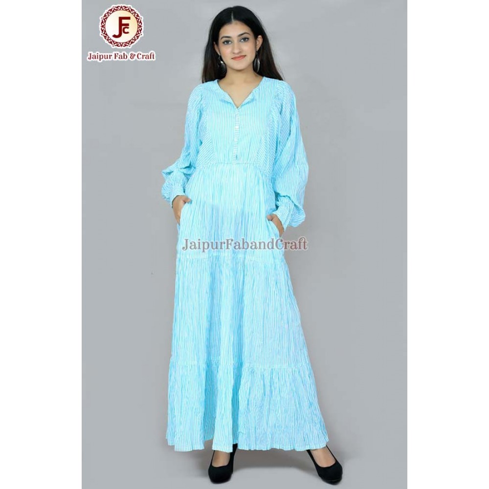 Women stripes Bishop sleeves maxi dress