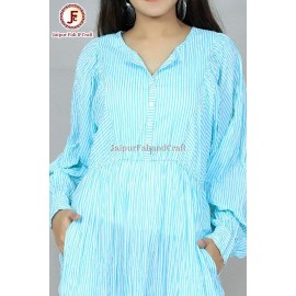 Women stripes Bishop sleeves maxi dress