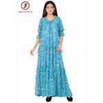 Women hand Block Floral print tired ,off shoulder dress