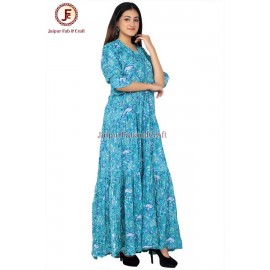 Women hand Block Floral print tired ,off shoulder dress