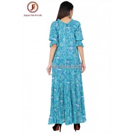 Women hand Block Floral print tired ,off shoulder dress