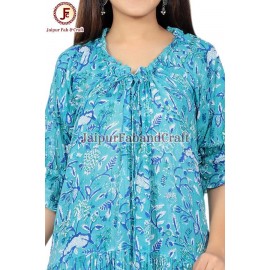 Women hand Block Floral print tired ,off shoulder dress