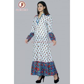 Women hand block print umbrella cut Maxi dress