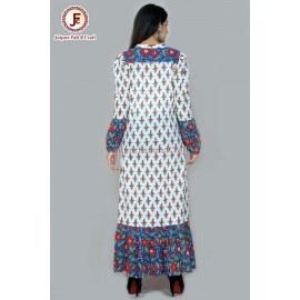 Women hand block print umbrella cut Maxi dress