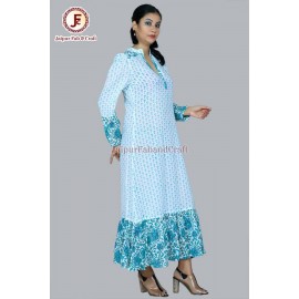 Women adorable hand block print A line frill dress