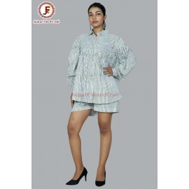 Women Cotton striped shirt and shorts night suit .
