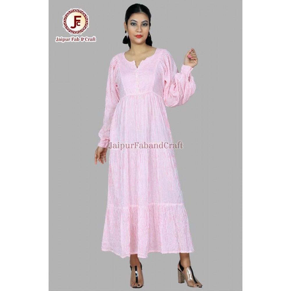 Women stripes Bishop sleeves maxi dress