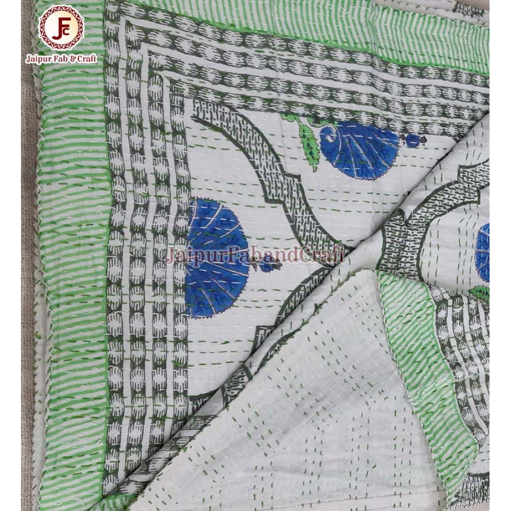 Cotton kantha bed cover