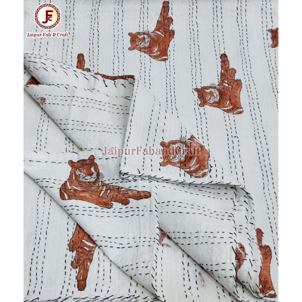 Cotton kantha bed cover