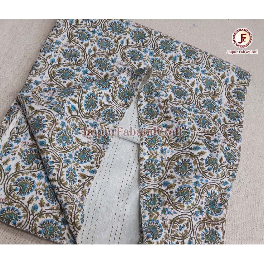 Cotton kantha bed cover
