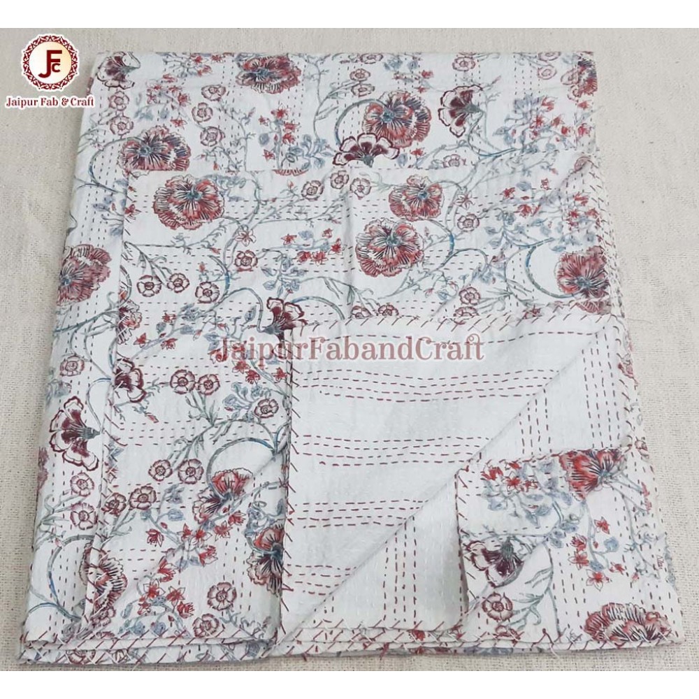 Cotton kantha bed cover