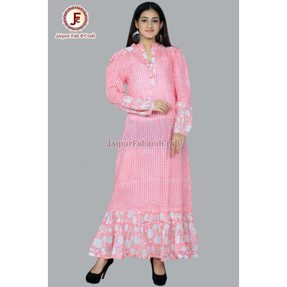 Women adorable hand block print A line frill dress