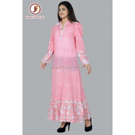 Women adorable hand block print A line frill dress