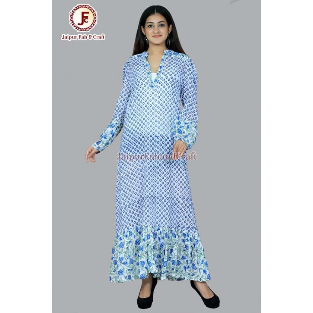Women adorable hand block print A line frill dress
