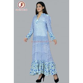 Women adorable hand block print A line frill dress