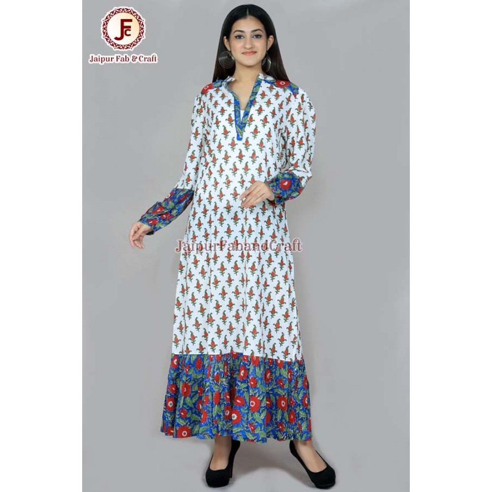 Women adorable hand block print A line frill dress