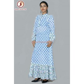 Women adorable hand block print A line frill dress