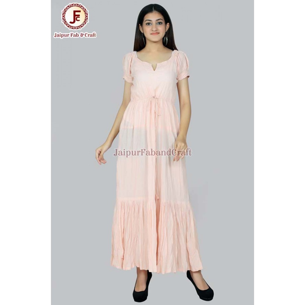 Women Baby pink solid Draw string maxi dress