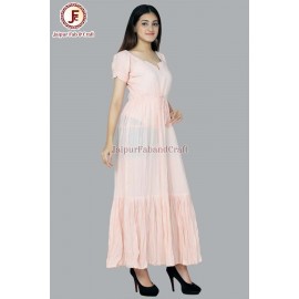 Women Baby pink solid Draw string maxi dress