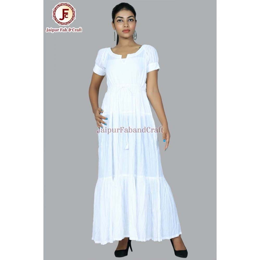 Women white solid Draw string maxi dress