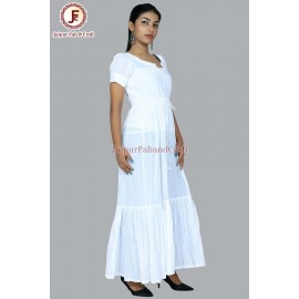 Women white solid Draw string maxi dress