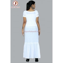 Women white solid Draw string maxi dress