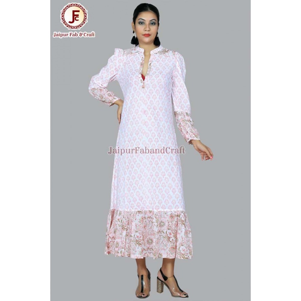 Women adorable hand block print A line frill dress