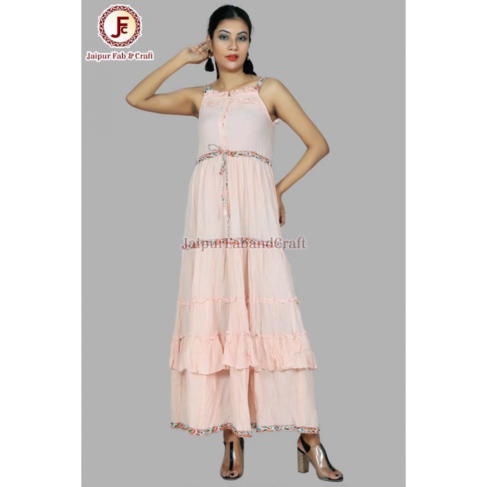 Women petite peach A-Line Self-Striped Tired Dress