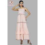 Women petite peach A-Line Self-Striped Tired Dress