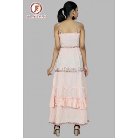 Women petite peach A-Line Self-Striped Tired Dress