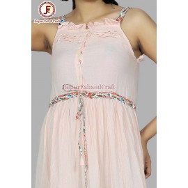 Women petite peach A-Line Self-Striped Tired Dress