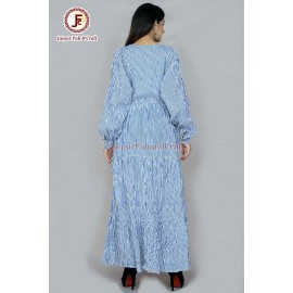 Women stripes Bishop sleeves maxi dress