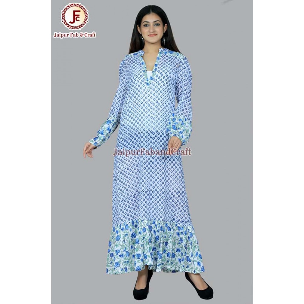 Women adorable hand block print A line frill dress