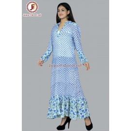 Women adorable hand block print A line frill dress