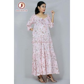 Women hand Block Floral print tired off shoulder dress