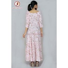 Women hand Block Floral print tired off shoulder dress