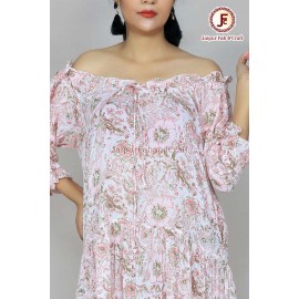 Women hand Block Floral print tired off shoulder dress