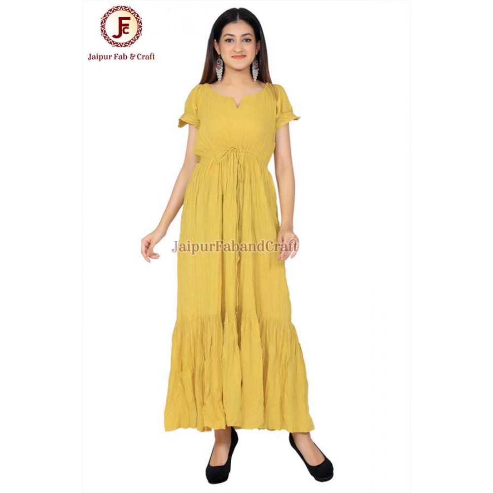 Women Mustered solid Draw string maxi dress
