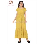 Women Mustered solid Draw string maxi dress