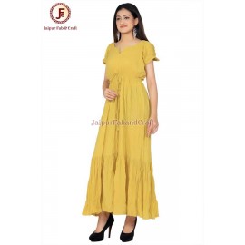 Women Mustered solid Draw string maxi dress