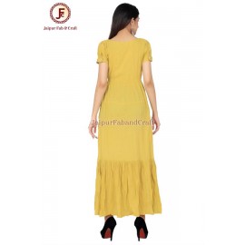Women Mustered solid Draw string maxi dress