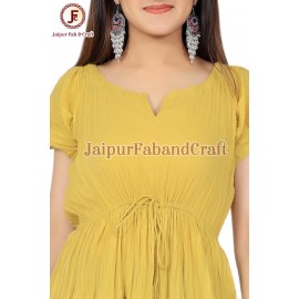 Women Mustered solid Draw string maxi dress