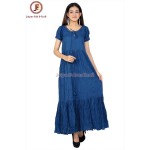 Solid blue corded crew neckline maxi dress