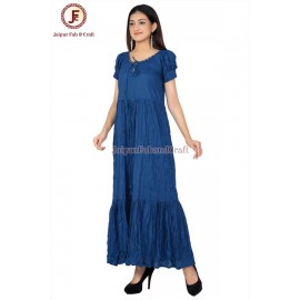 Solid blue corded crew neckline maxi dress