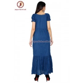 Solid blue corded crew neckline maxi dress