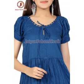 Solid blue corded crew neckline maxi dress